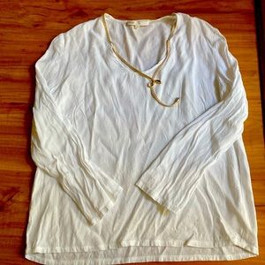 MAJE white long sleeve blouse with gold neck trim detail